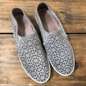 Joie Gray Suede Laser Cut Slip On Shoes Chic Resortwear
